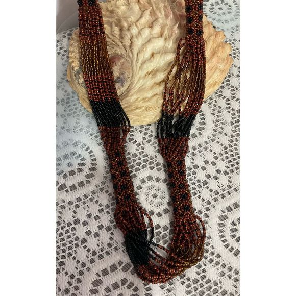 Vintage 90’s Beaded Multi Strand Necklace Browns & Blacks 💕🌿 - Picture 1 of 11